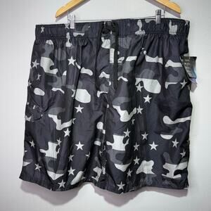 Kanu Surf Black Camo Swim Shorts Men’s Size 5X Flag Star Design Elastic Waist
